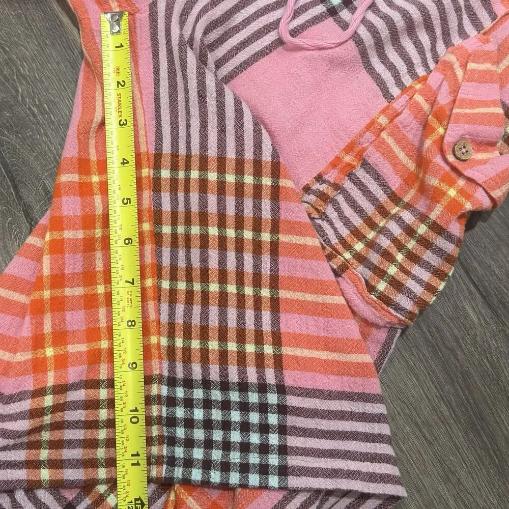 Free People Plaid Baggy Cargo Shorts Pink Wide Leg Boho Bermuda Size Small